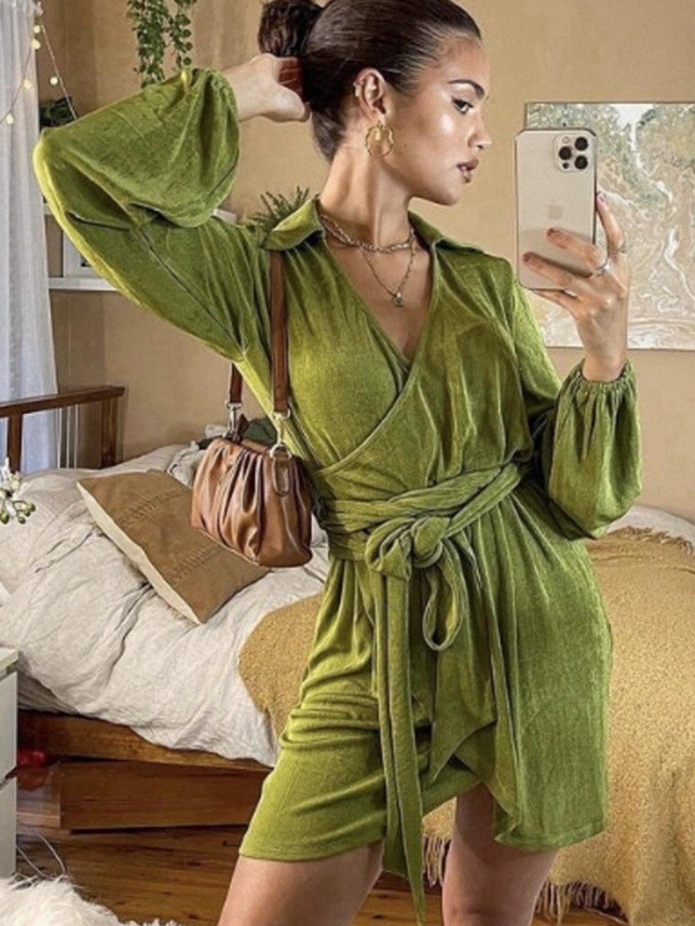 Princess Polly Green Shimmer Wrap Mini Dress Size 18